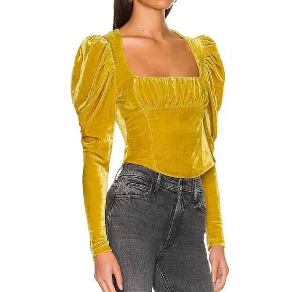 Free People Hold Me Puff Sleeve Velvet Top In Glistening Gold. NWT! Sz S - Picture 5 of 10
